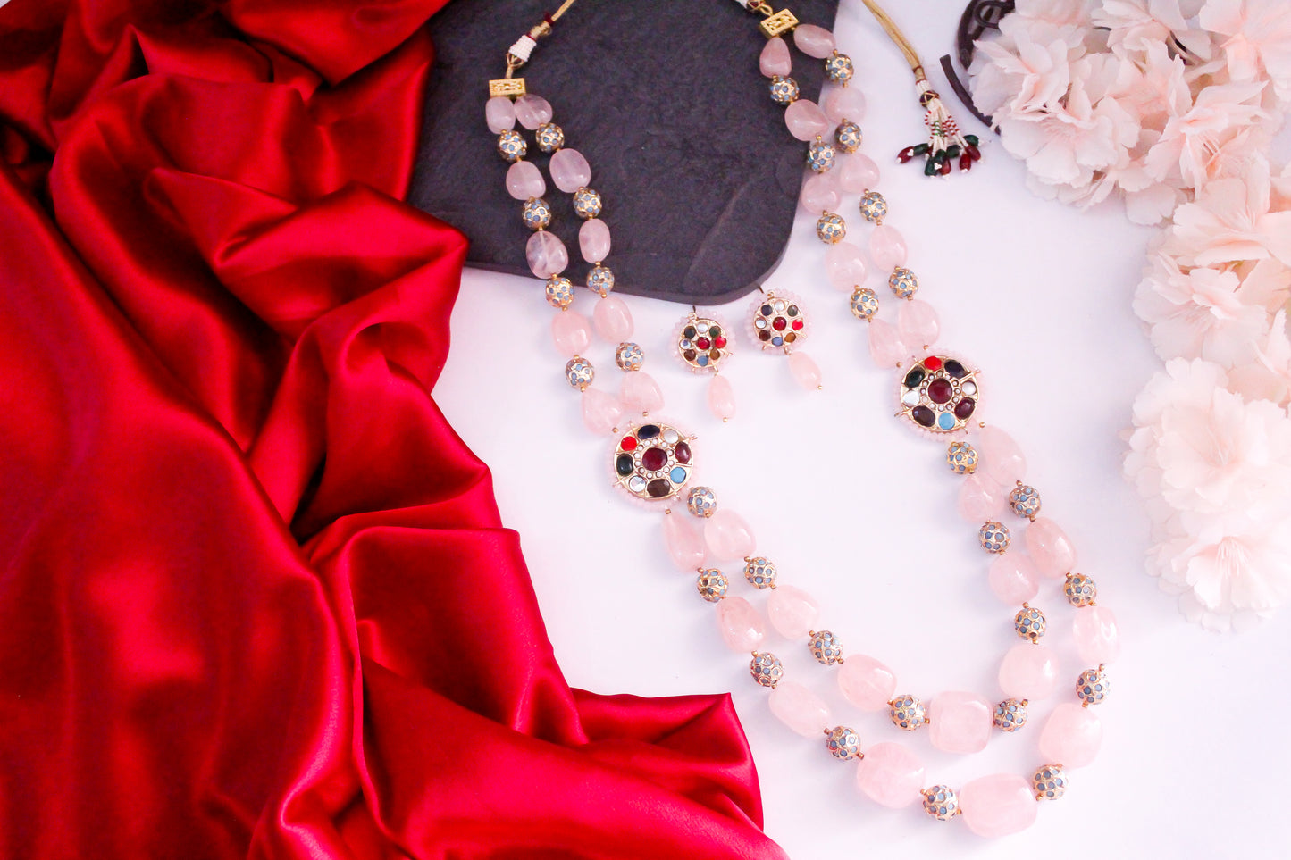 Ruhi Pink Pearl AD Necklace Set