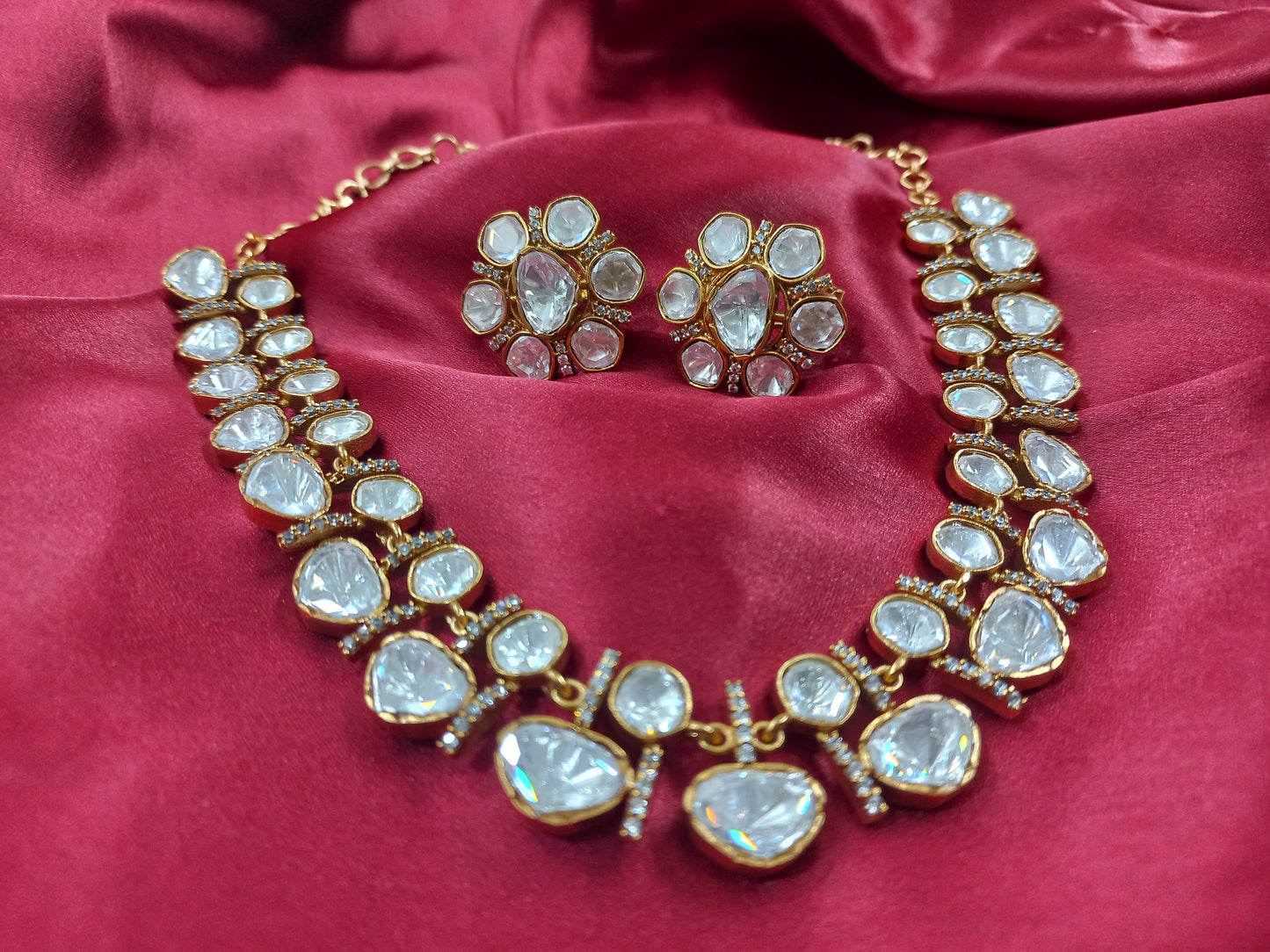 Flower- Shaped Moissanite Polki Necklace