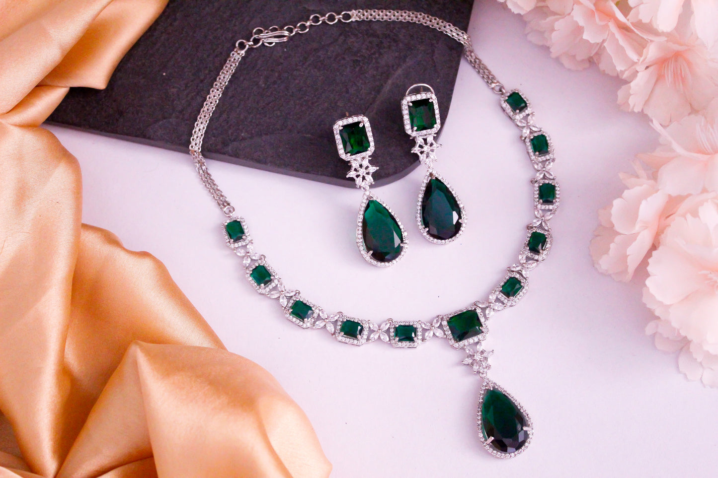 Green Stone AD Necklace Set