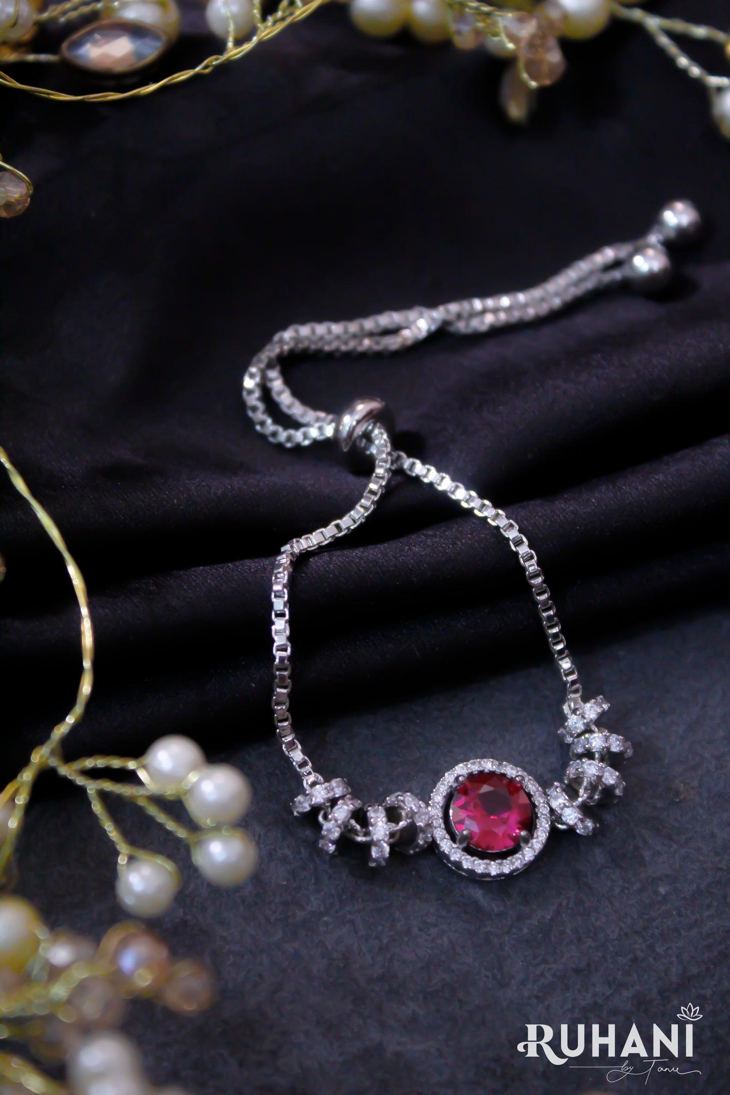 Silver Red Stone Bracelet