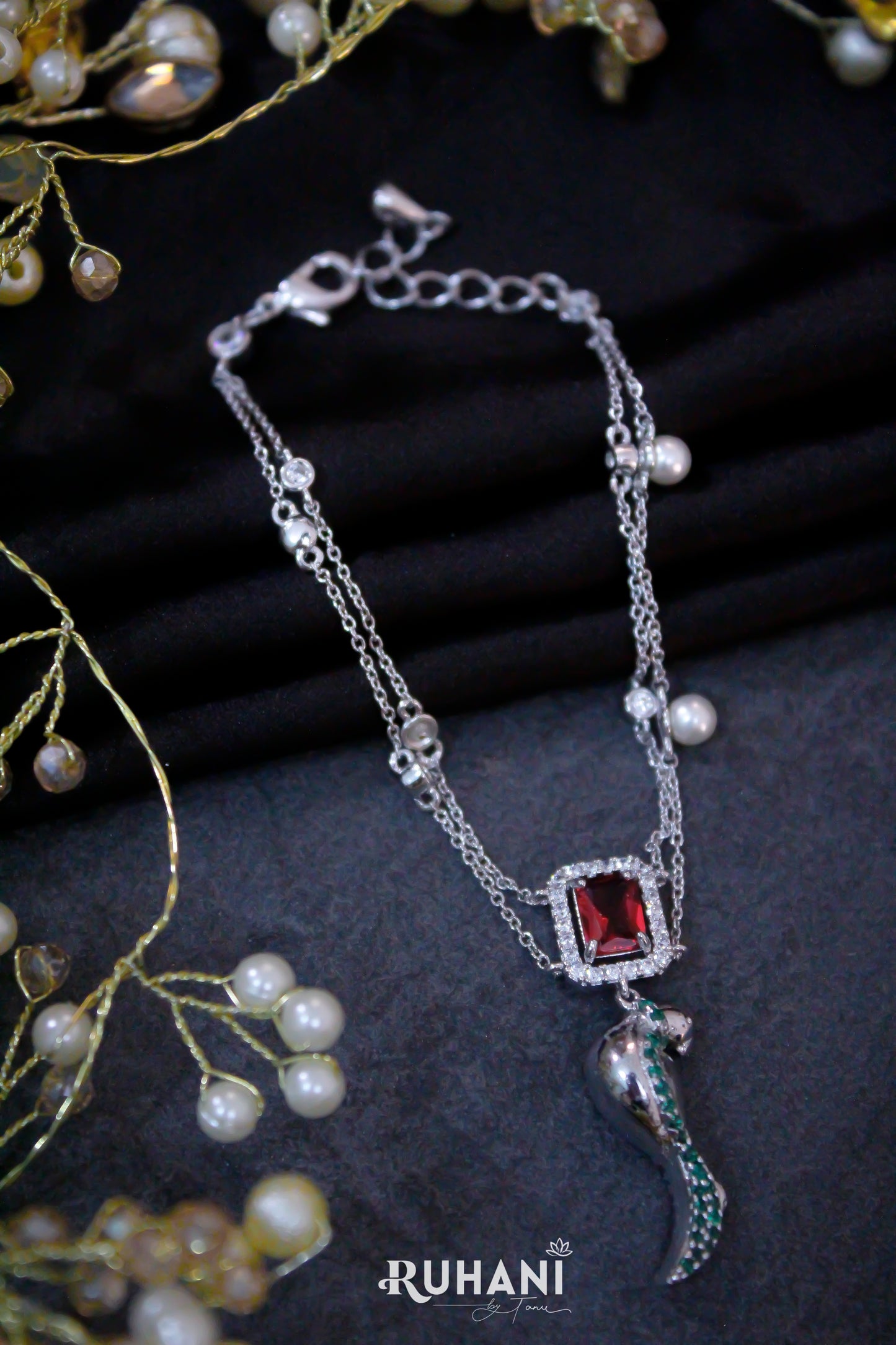 AD Red Stone Silver Bracelet