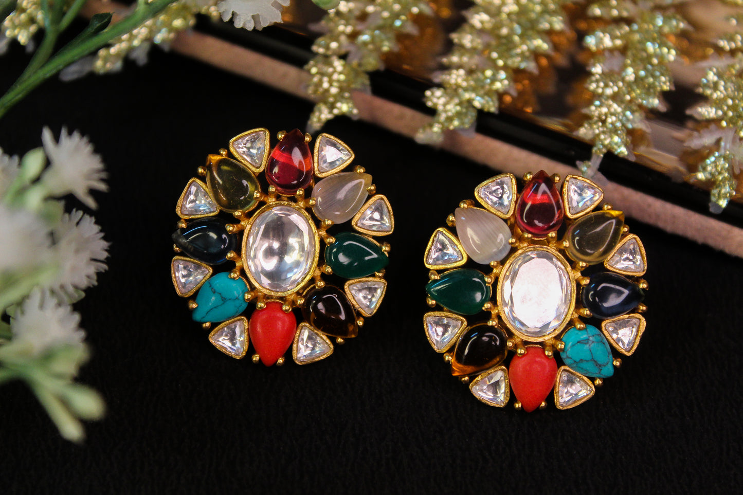 Multi-Color Kundan Stud