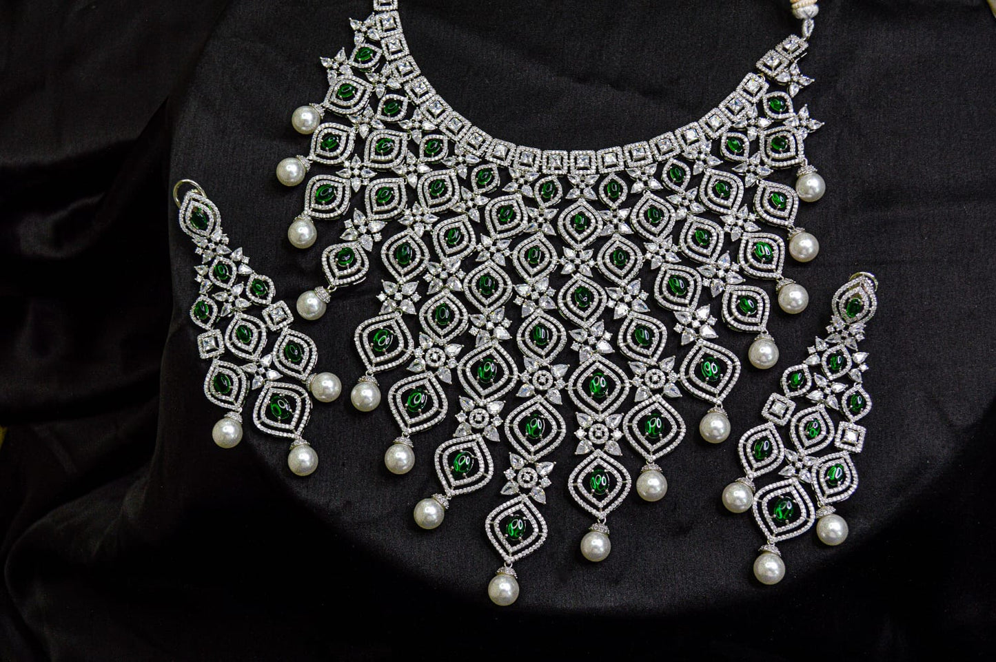 AD Necklace with Green Emarald Stone