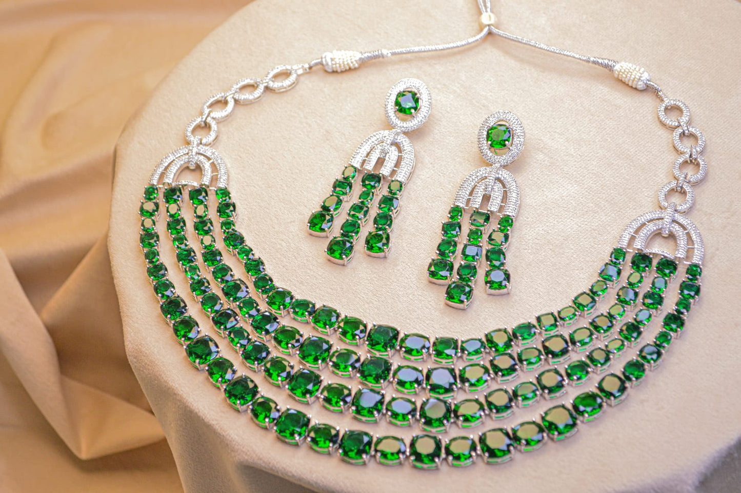 CZ with Green Emerald Stone Necklace