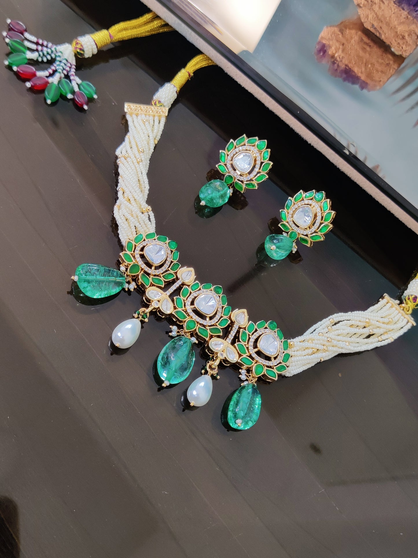 Polki Navrattan with Pearls Choker Set