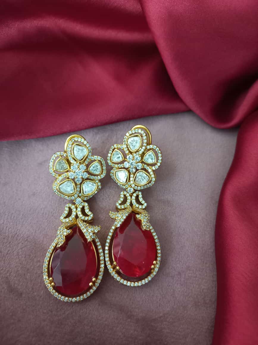 Flower-Designed American Diamond Earrings