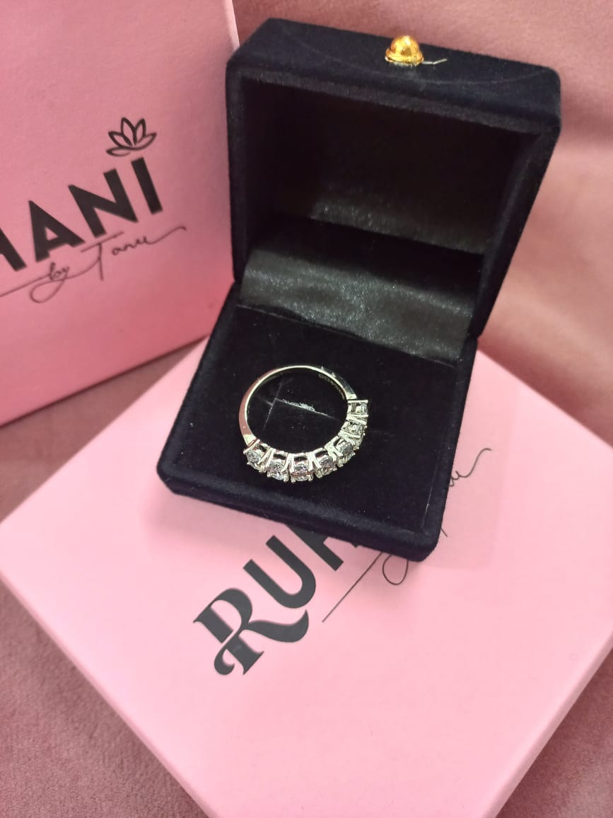 7 Diamond Stones Band Sterling Silver Ring