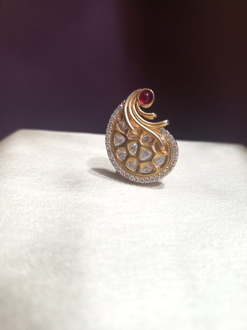 Leaf Design Kundan Ring