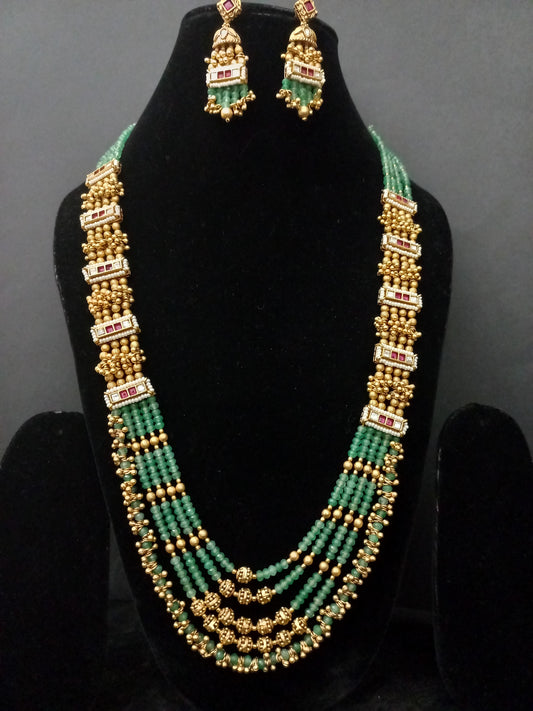 Jadau Long Neckpiece with Small Pearls