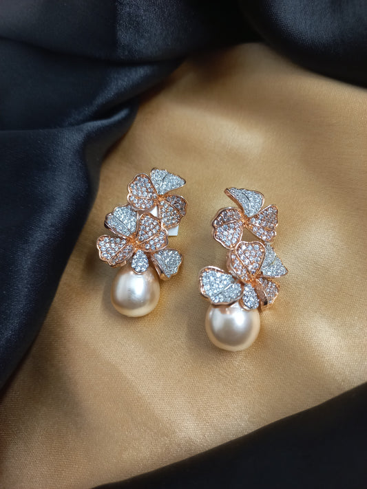 Madhubala Rose Gold American Diamond Earrings