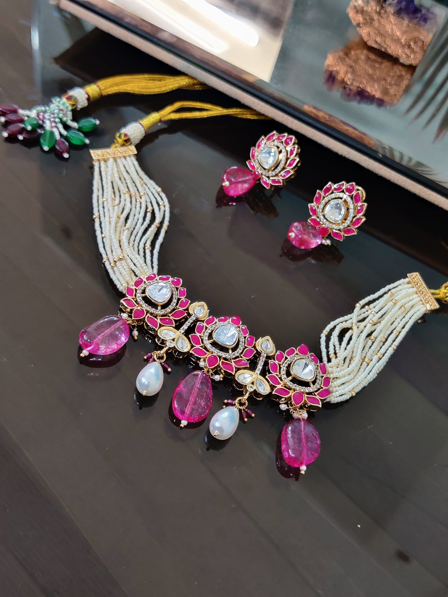 Polki Navrattan with Pearls Choker Set