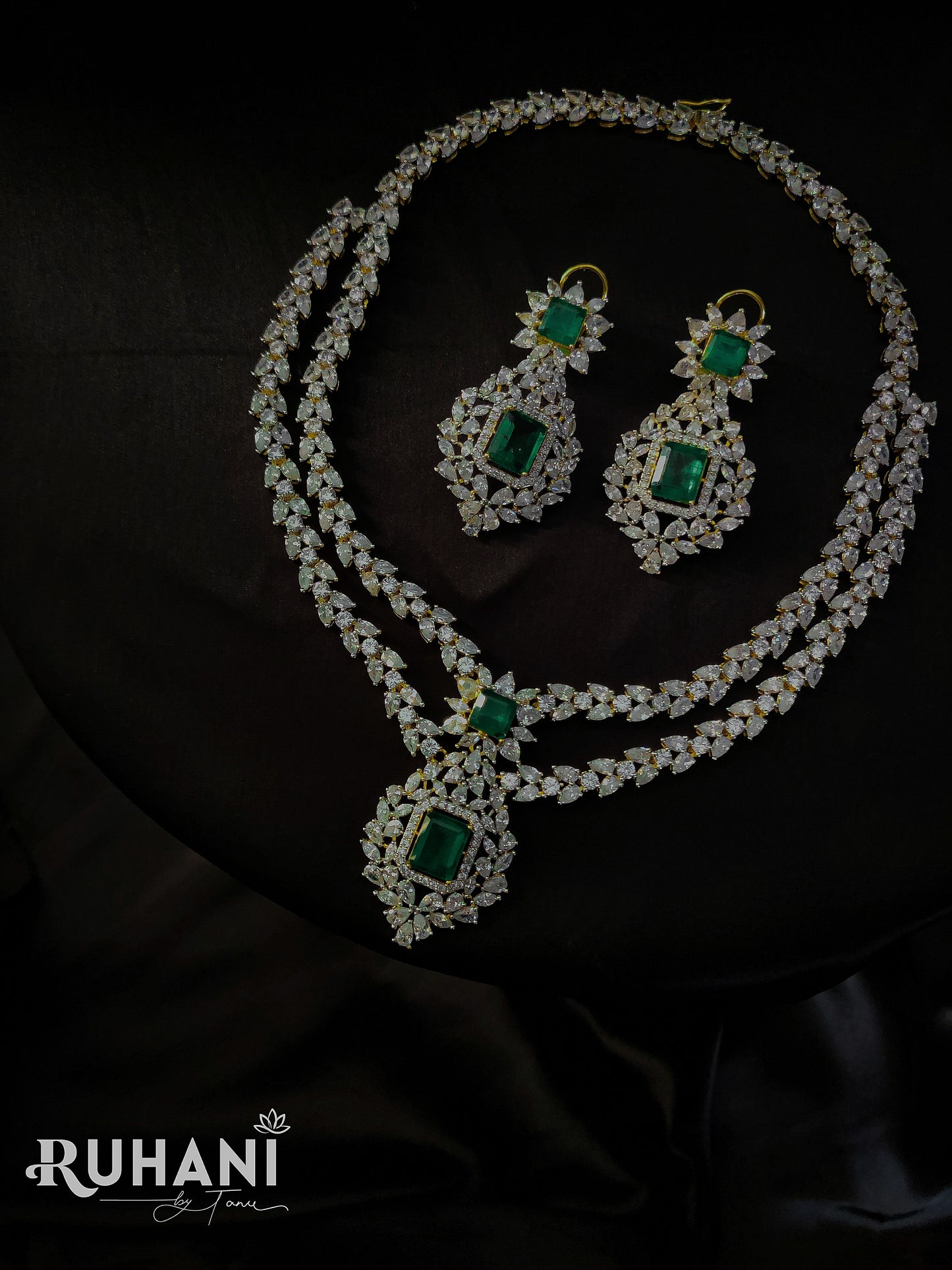 American Diamond Necklace with Emerald Stone