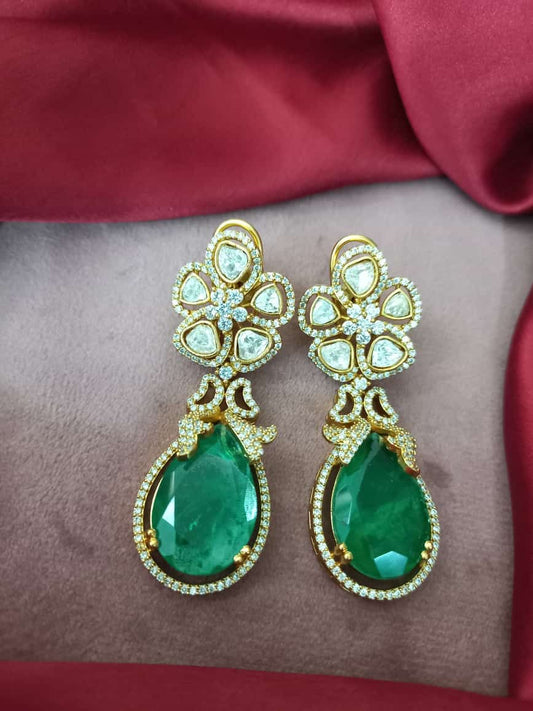 Flower-Designed American Diamond Earrings